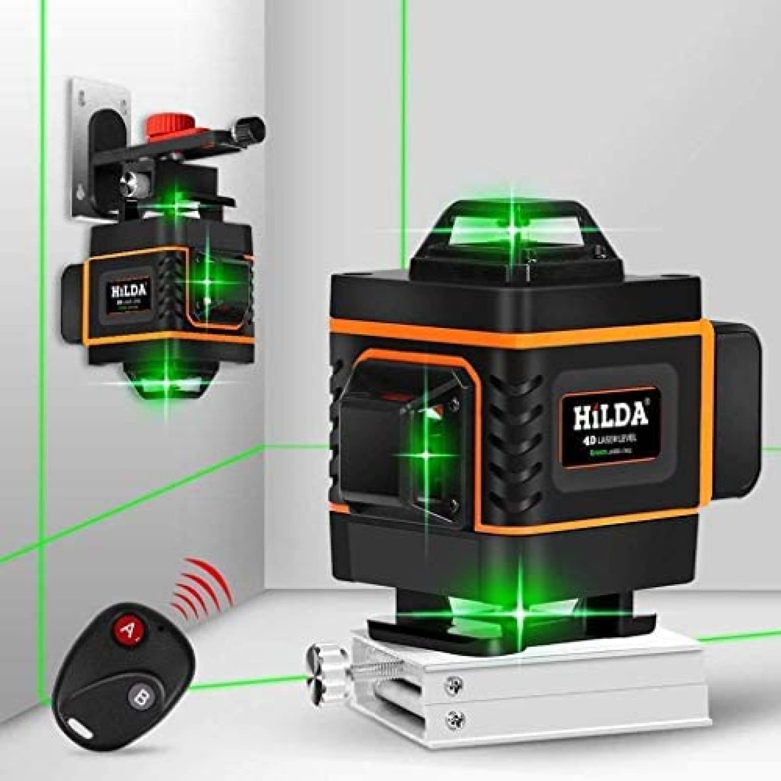 Nivel láser Láser de líneas cruzadas con punto de plomada, nivel láser de haz verde: 360 grados horizontales y dos líneas verticales más punto de plomada, herramienta láser de múltiples líne