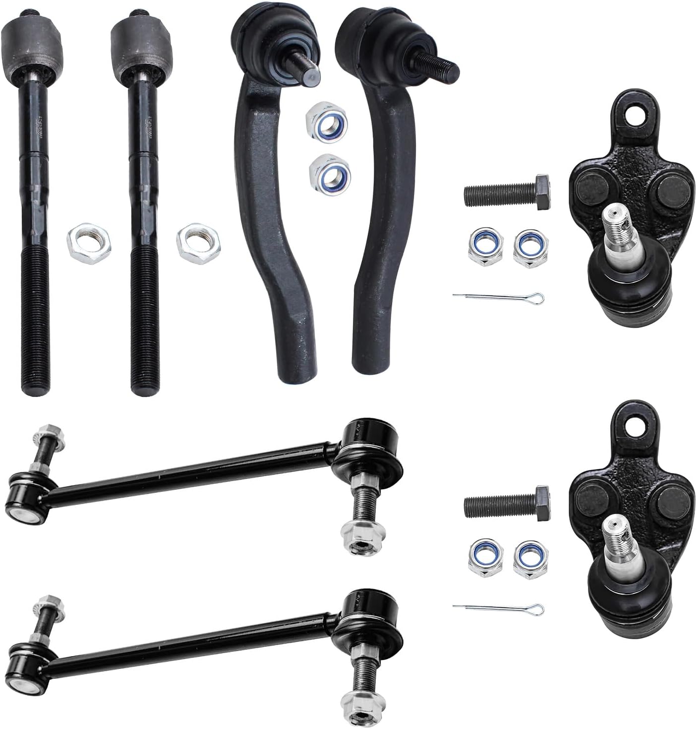 Detroit Axle - Front 8pc Suspension Kit for 04-10 Toyota Sienna, Stabilizer Sway Bars Outer Inner Tie Rod Ends Lower Ball Joints 2004 2005 2006 2007 2008 2009 2010 Replacement