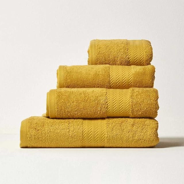 HOMESCAPES Mustard Hand Towel 500 GSM Combed 100% Egyptian Cotton Towel 50 x 90 cm