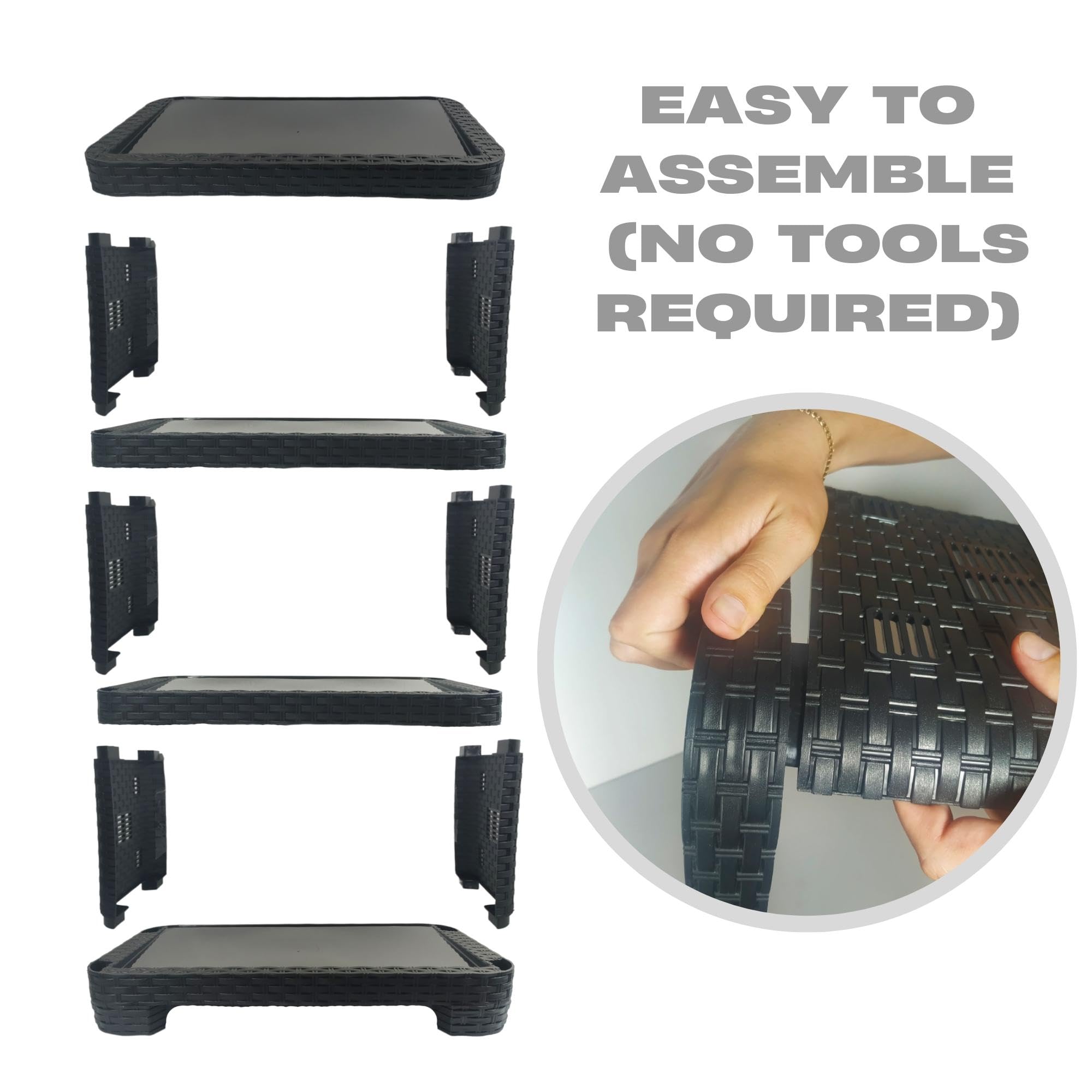 Plastic's Craft 4-Tier Plastic Shelving Unit - Plastic Shelving Units Free Standing, Storage Shelves, Outdoor Shelf, Bathroom Shelves, Pantry Shelves, Kitchen Shelves (Black)