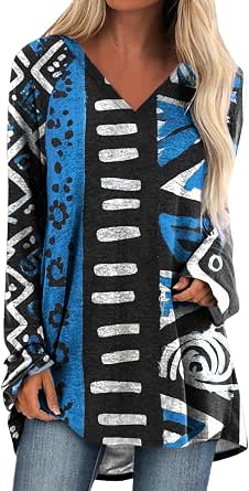 Women's Long Sleeve Button-Down Tunic Blouse - Lightweight V-Neck Pullover, Quick Dry Polyester | Casual Wear S-4XL