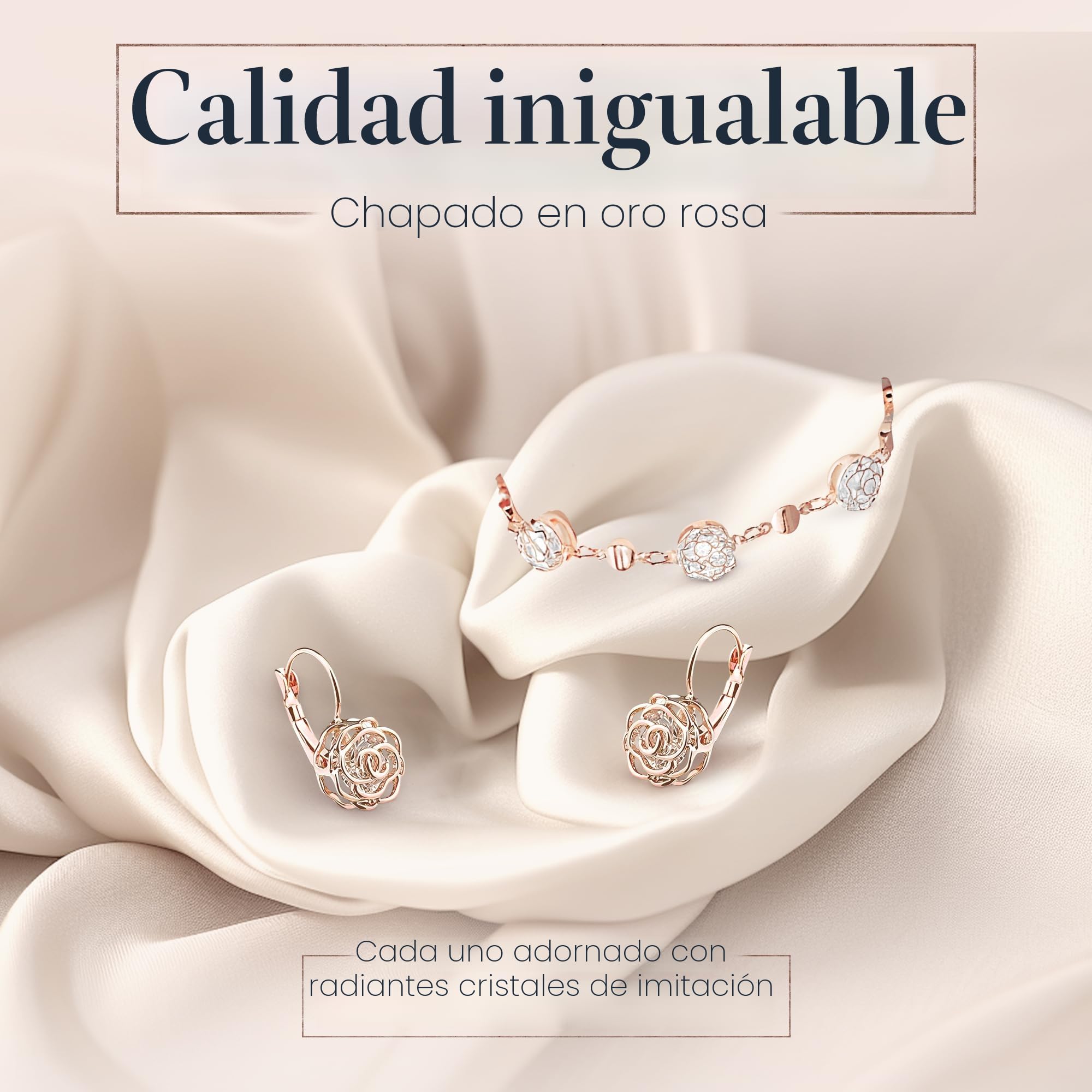 Crystalline Azuria Mujer 18ct Chapado en Oro Flores Rosas Cristales Juego de joyas Collar Pendientes Pulsera para Mujer Niña Boda Novia y Dama de honor