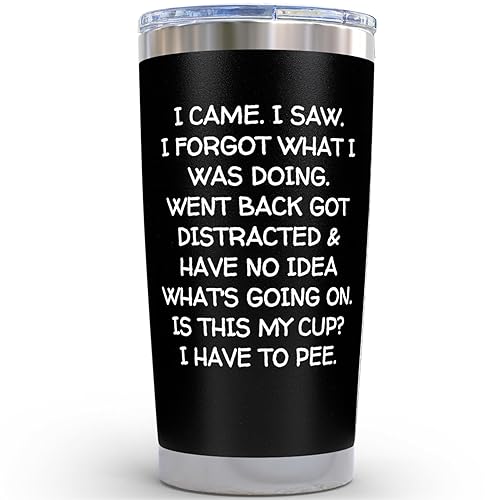 KLUBI Birthday Gifts for Women Men - I Came I Saw I Forgot Tumbler 20oz Black Gag Gifts Funny Adult Grandpa for Him Drinking Cups for Elderly Senior Citizen Tumbler I Came I Saw I Forgot Coffee Mug - Black (20 Ounce)