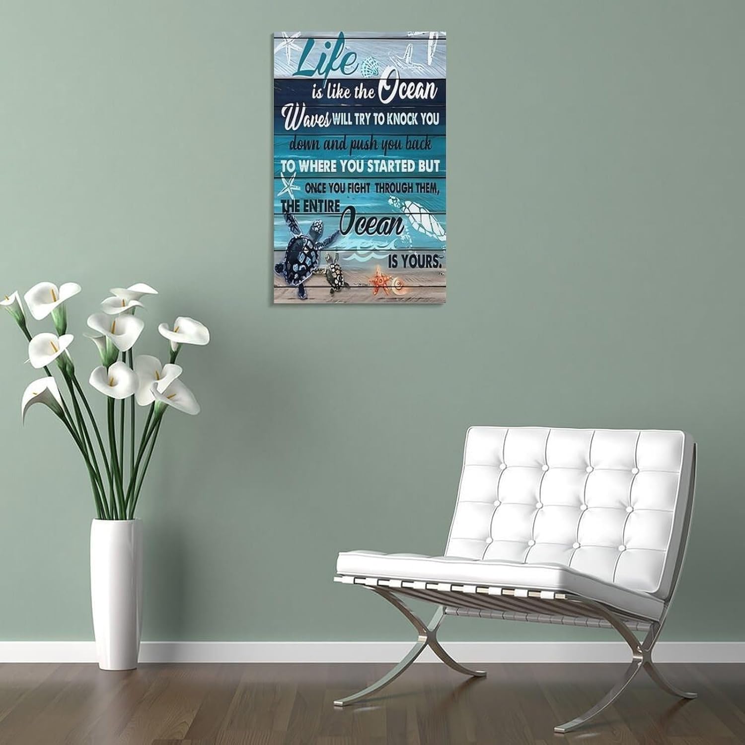 Turtle Life Is Like The Ocean Waves Will Try To Knock You Back Satin Motivational Quote Canvas Printing Poster, for Room Bedroom Living Room Bathroom Wall Decor Aesthetic 24x36inch(60x90cm)
