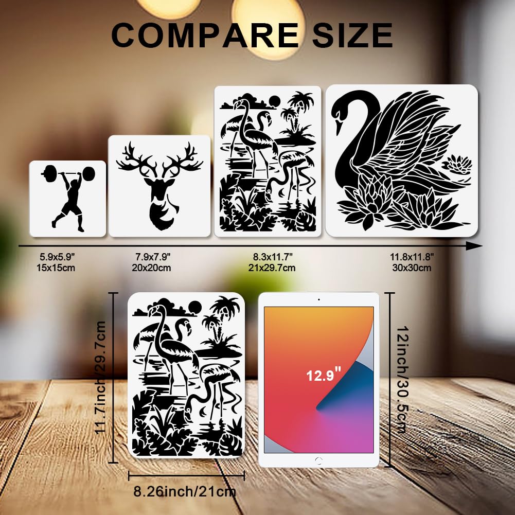 Swan Pattern Wall Stencil - 11.7x8.3 Inch Reusable Painting Template For DIY Decor