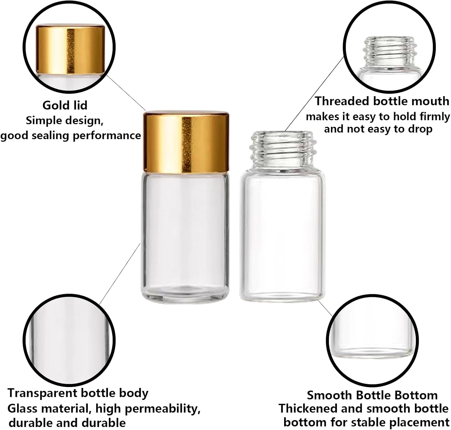 50Pcs 5ml Mini Essential Oil Bottles with Orifice Reducers and Gold Caps,5ml Clear Glass Bottles Vials Sample Bottles, for Perfume, Aromatherapy, Cosmetic Oils Container