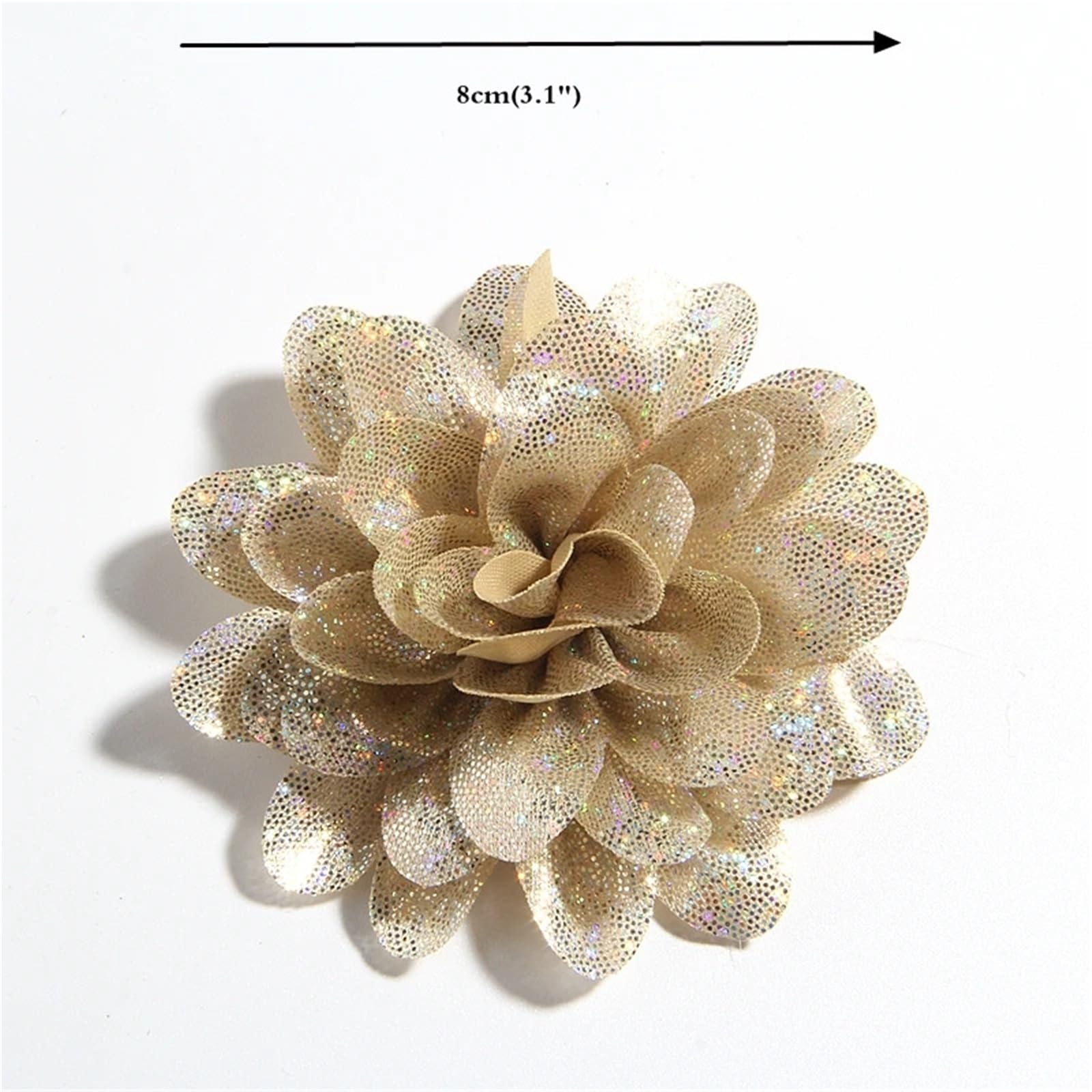 Fiori Di Stoffa 60 pezzi 8 cm 3,1" fiori artificiali in tessuto metallico for artigianato di nozze, lucidi in chiffon for matrimoni(Khaki)