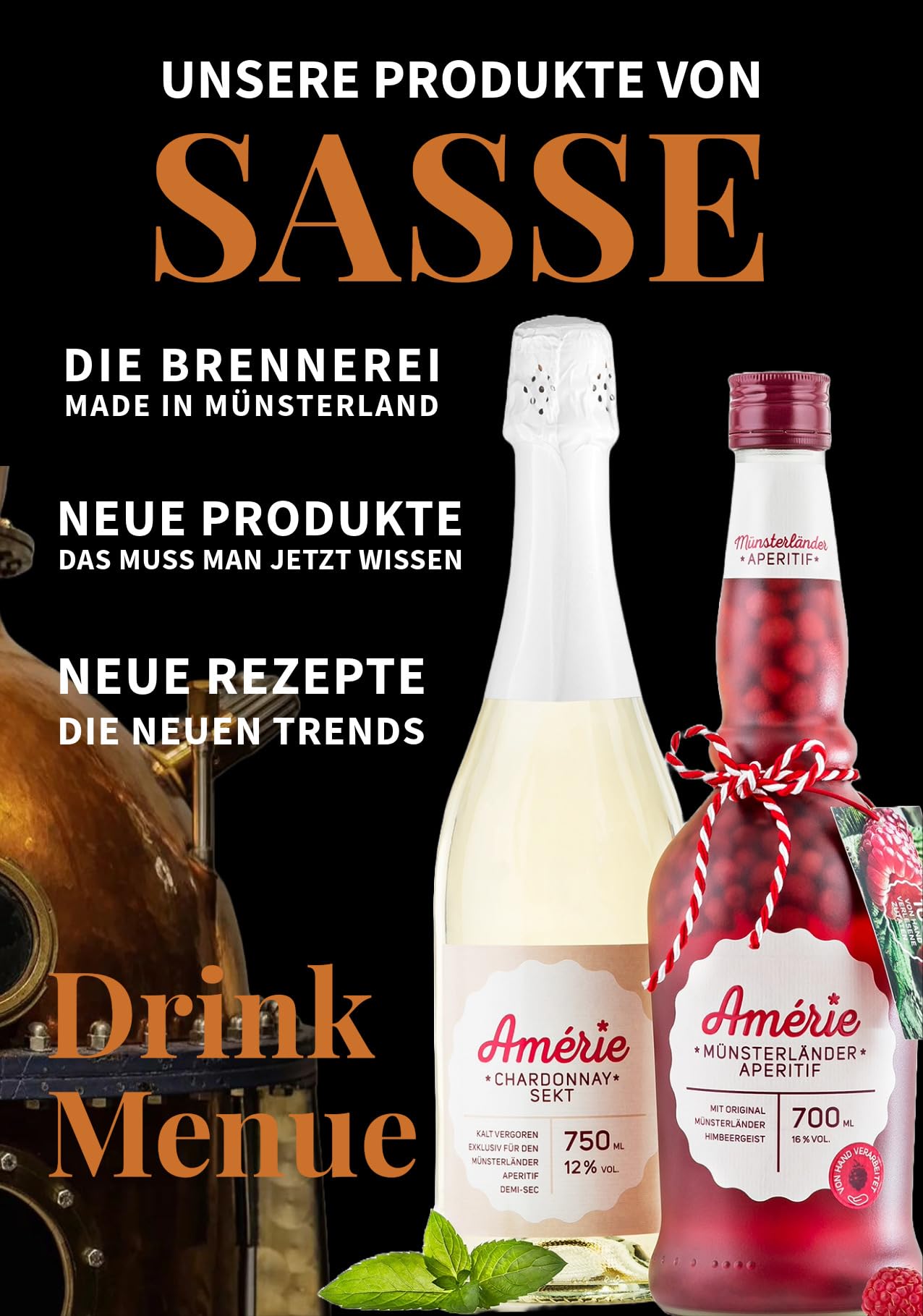 Kakao mit Nuss Likör 30% 3 x 0,7 ltr. + miniatur Probeflasche und Drink Menü Broschüre