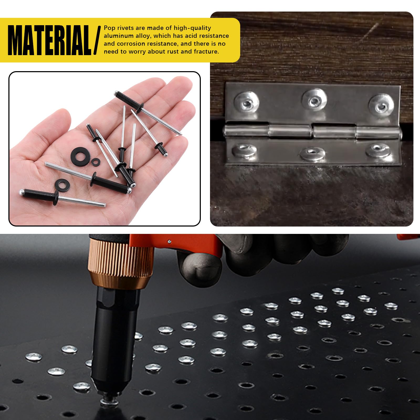 560 szt. 8 rozmiarów Pop Rivets Assortment Kit Blind Rivets Aluminum Rivets with Washers Set for Furniture (czarny)