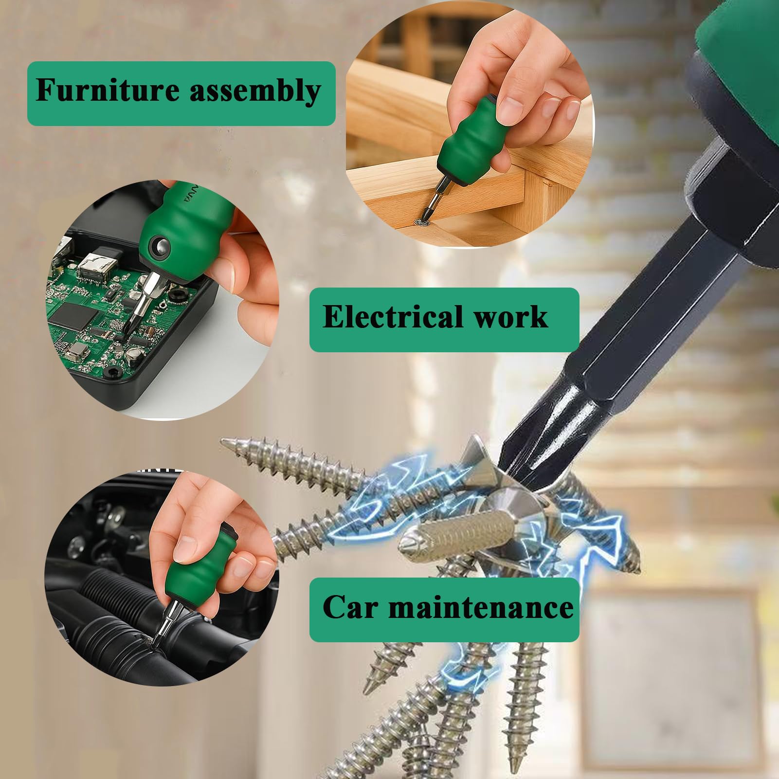 2 in 1 Stubby Schraubendreher Set, Kreuzschlitz & Flachkopf Mini Schraubendreher mit Legierungsstahlspitzen, Kompaktes Handwerkzeug für enge Räume, Elektronik, DIY, Auto & Haus Reparatur