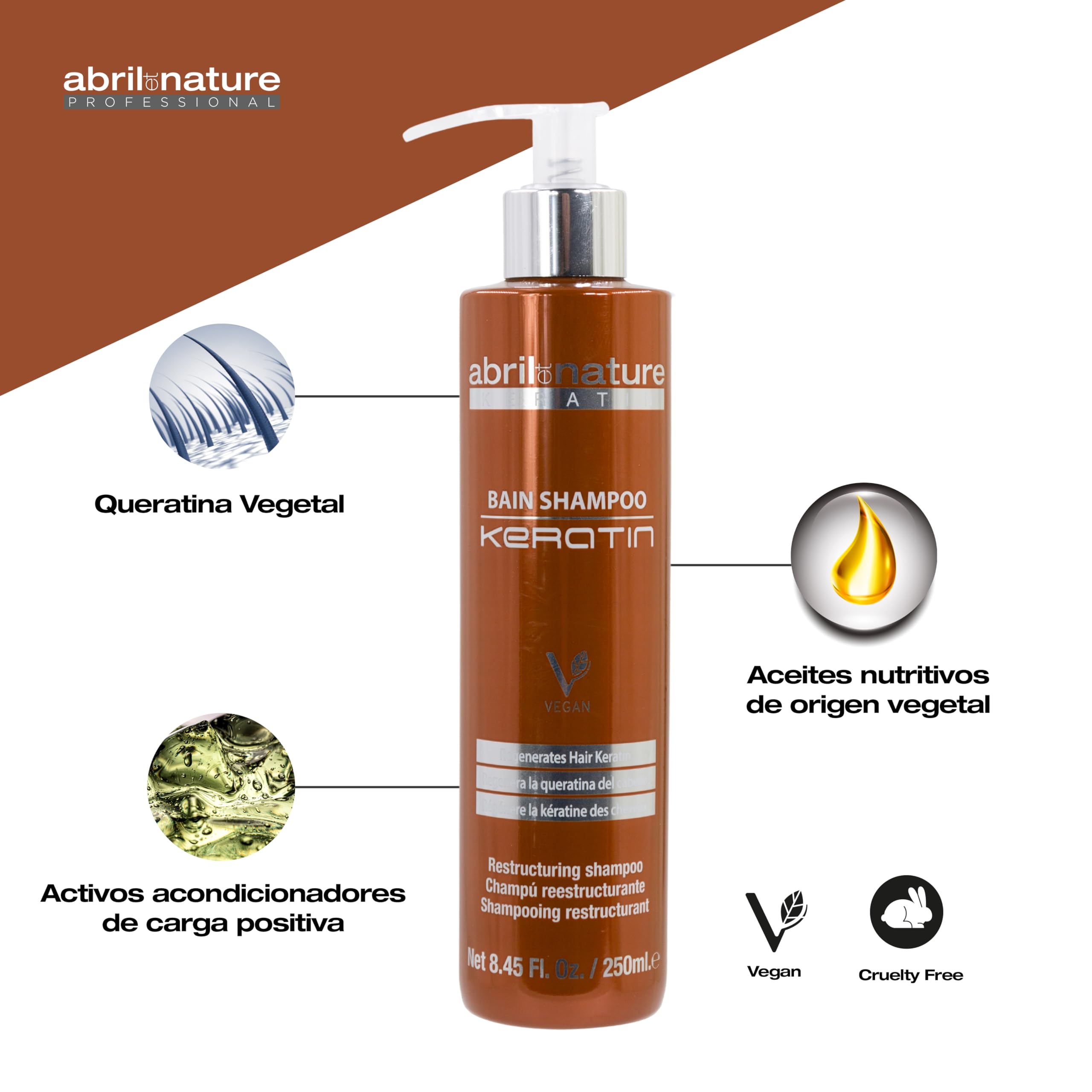 abril et nature - Champú Profesional de Peluquería Keratin - Repara y Reestructura - Cabellos Naturales Apagados - Acción Ultra-Rápida - Tratamiento Fortalecedor con Queratina - 1000 ml