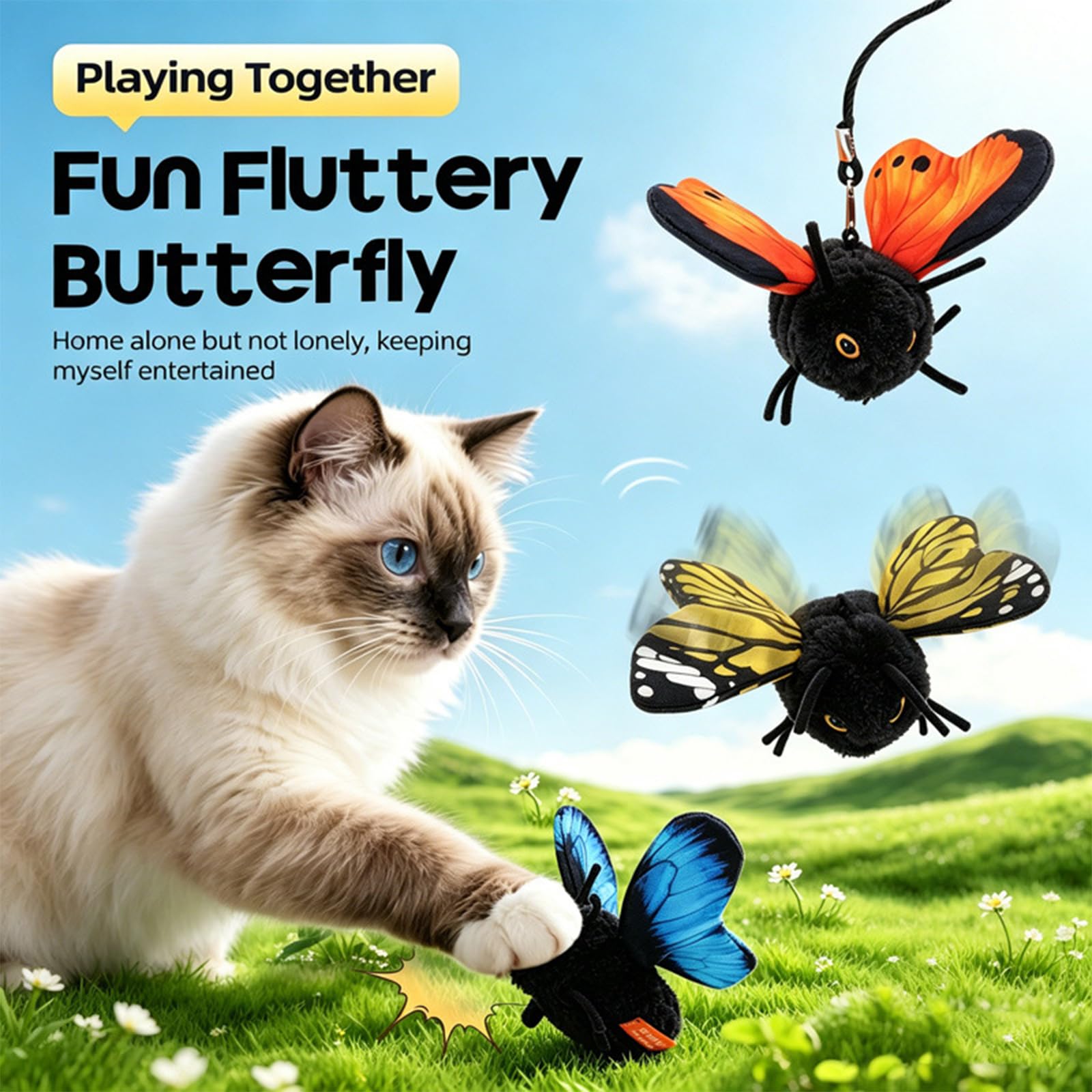 Intelligentes, auf den Flügeln Schlagendes Schmetterlingsspielzeug, Interaktives Katzenspielzeug mit Aufhängung Katzenminze, Spielzeug Katzen Selbstbeschäftigung, Automatische Flügelbewegung，3Pcs