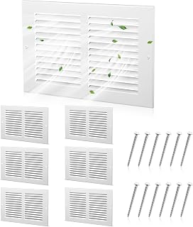 Pelopy 6 Pcs Steel Return Air Grilles Vent Covers White HVAC Vent Duct Cover Replacement Wall Register Air Return for Wall Sidewall and Ceiling, Screws Included(10 x 6 Inch)