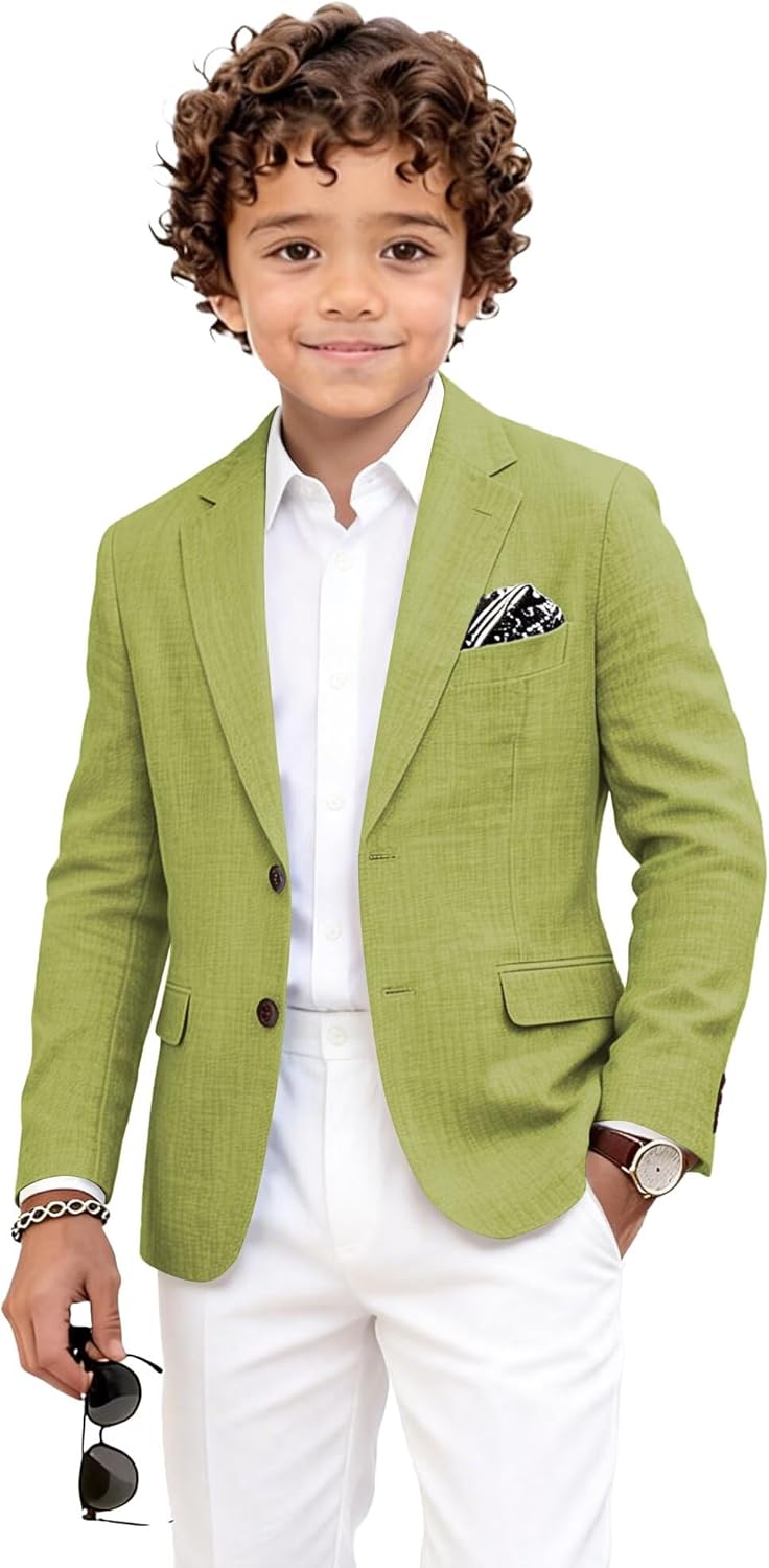 Linen Boys Blazer Formal Suit Jacket for Boy Summer Beach Wedding Slim Fit Linen Sport Coat for Kids