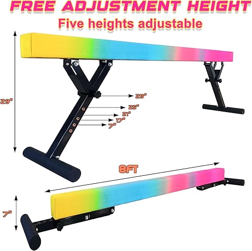 Miniatura 90 de Viga de equilibrio ajustable para niños, haz de gimnasia de 8 pies de todos los niveles de gimnasia, vigas de piso alto y bajo, altura ajustable