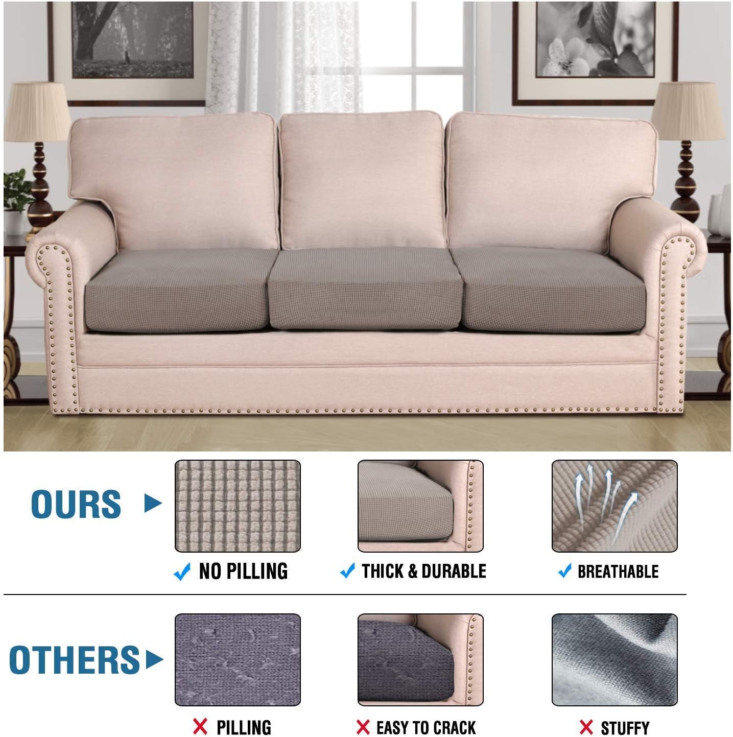 Buy H.VERSAILTEX Super Stretch Individual Seat Cushion Covers Sofa