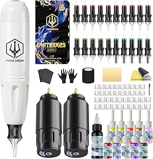 POSEIDON Wireless Rotary Tattoo Machine Kit with 20 Tattoo Cartridge Nee...