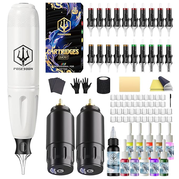 Kit Máquina Tatuar Rotativa POSEIDON con Agujas y Tintas