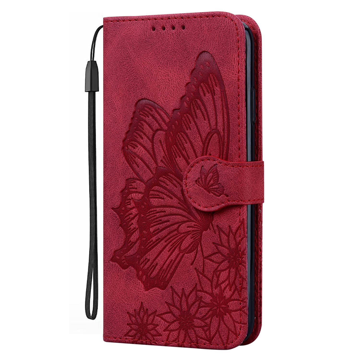 Uposao Custodia Portafoglio Per Samsung Galaxy A50 - Farfalla Fiore, Pelle PU Con Slot E Supporto, Include Pennino (Rosso Farfalla) - 2
