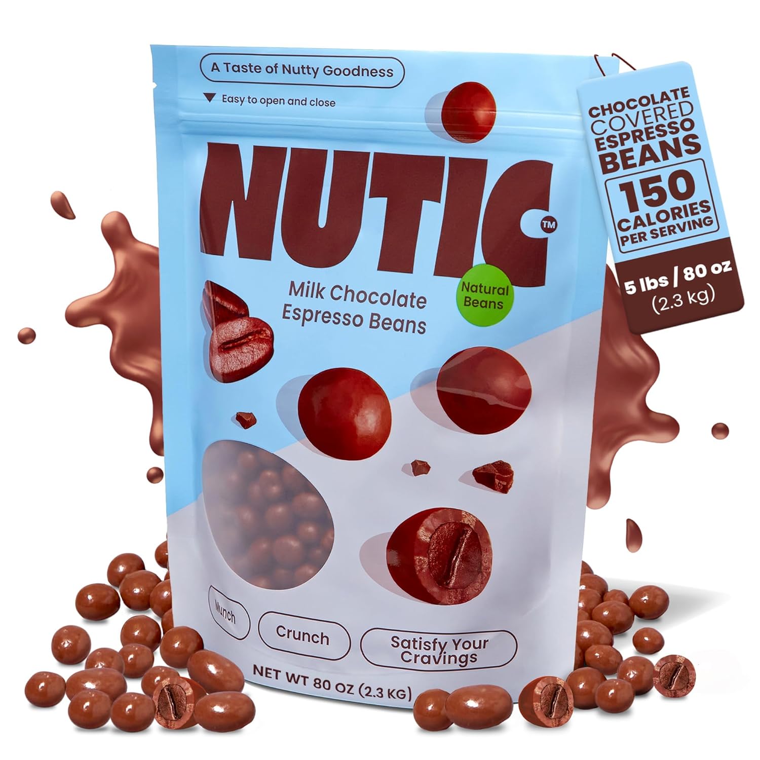 Nutic Gourmet Milk Chocolate Espresso Beans - 5Lb, Roasted Coffee Beans Covered in Milk Chocolate - Bulk Chocolate Espresso Candy - Ideal for Snacking and Gifting - (Pack of 1)