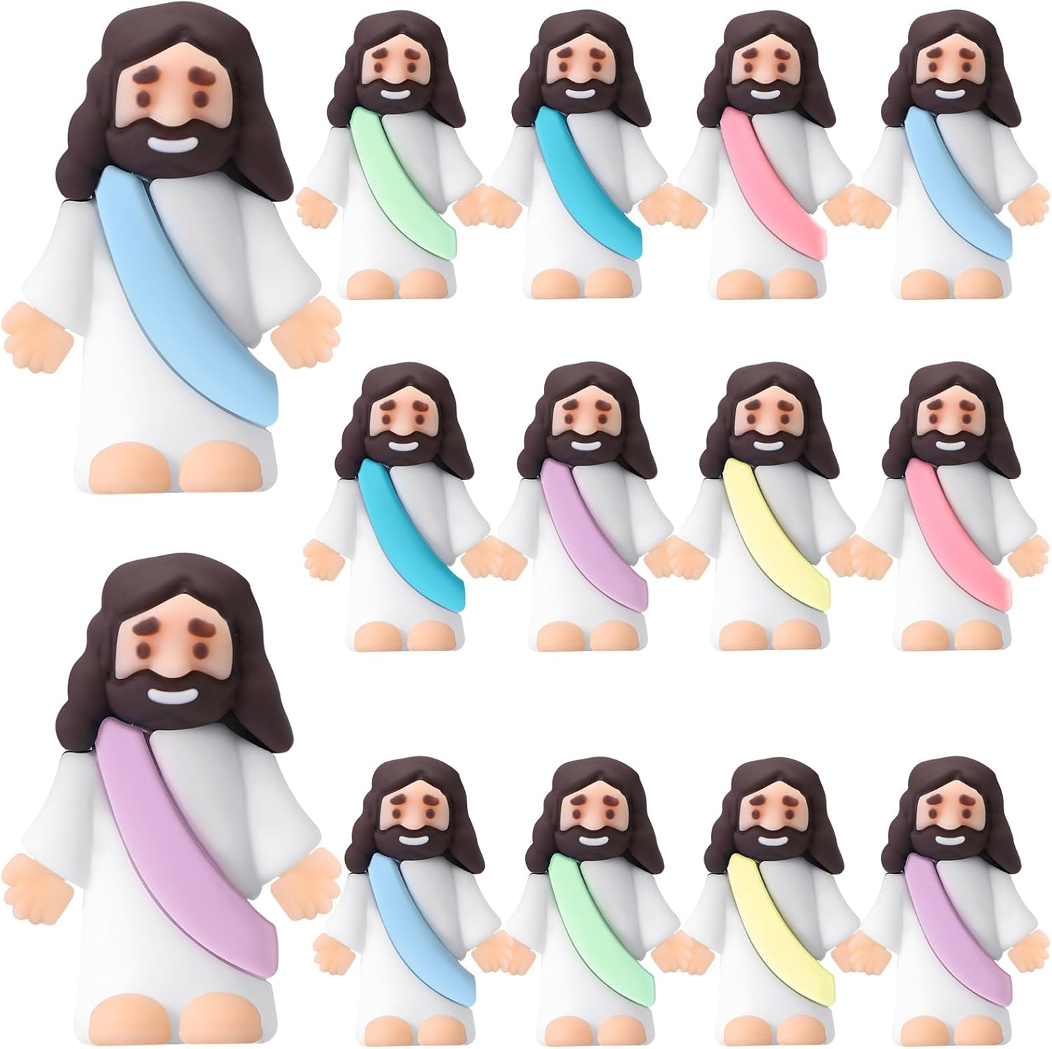 Bememo 12 Pcs Little Jesus Love You Figure Original Rubber Easter to Hide and Seek March for Jesus Religious Party Favors Sunday School Baptism Easter Gifts(Macaron Colors)