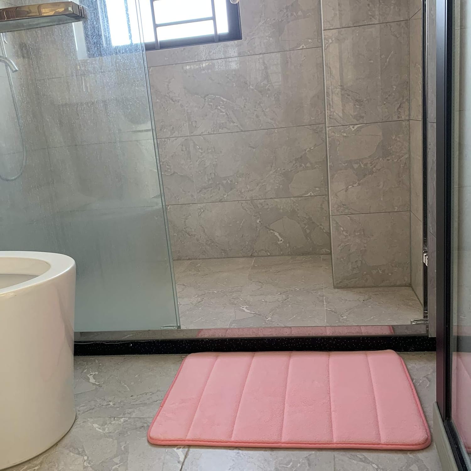 Xerhnan Memory Foam Bath Mat Set - Non Slip, Absorbent, Soft Bath Rug Set - Fast Drying Washable Bath Mat - Size 15.8” x 24” (2, Pink)