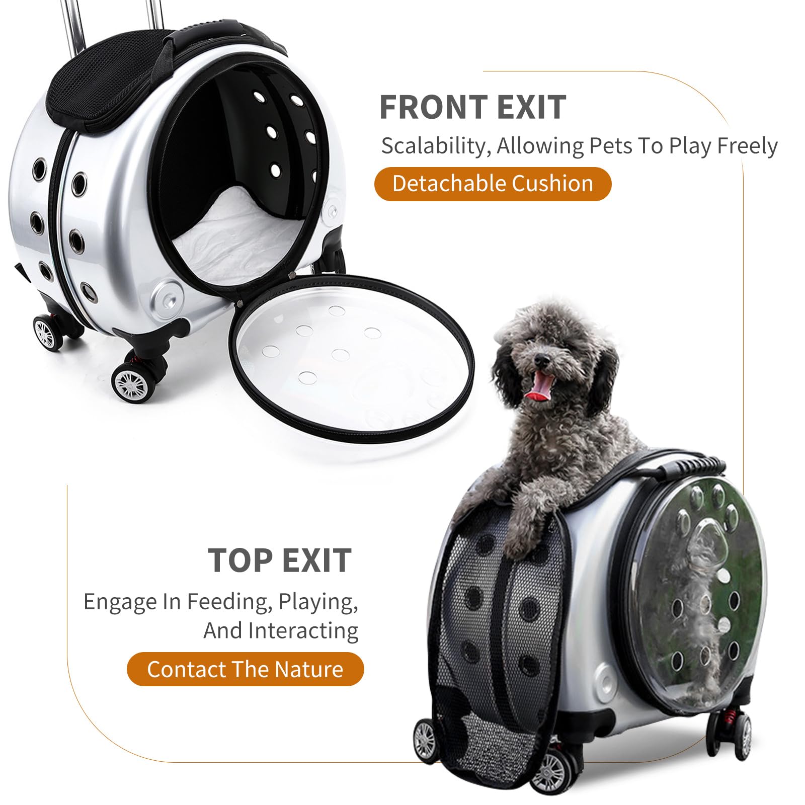 PETCUTE Zaino Trolley per Cani Gatti,Buona Ventilazione,Zaino per Gatti con Tappetino Rimovibile,Comoda Maniglia,Pieghevole Trasportino Gatto con Ruote per Cani Piccoli Gatti Medi Fino 7.5 KG