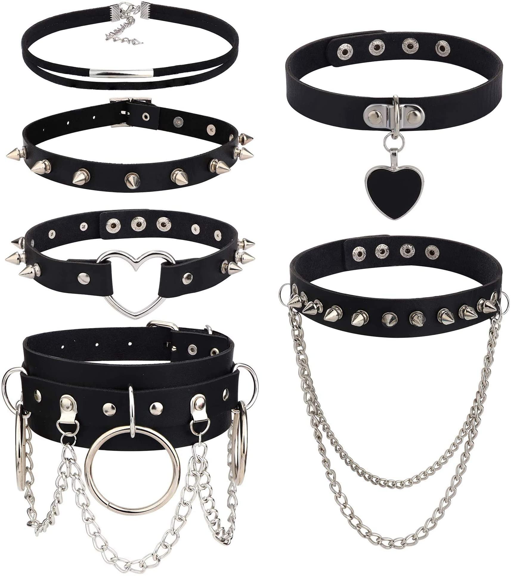 YADOCA 6 Stks Lederen Choker voor Vrouwen Meisjes Zwart Vintage Punk Choker Ketting Verstelbare PU Lederen Kraag Gothic Choker, [Adjustable], Leer