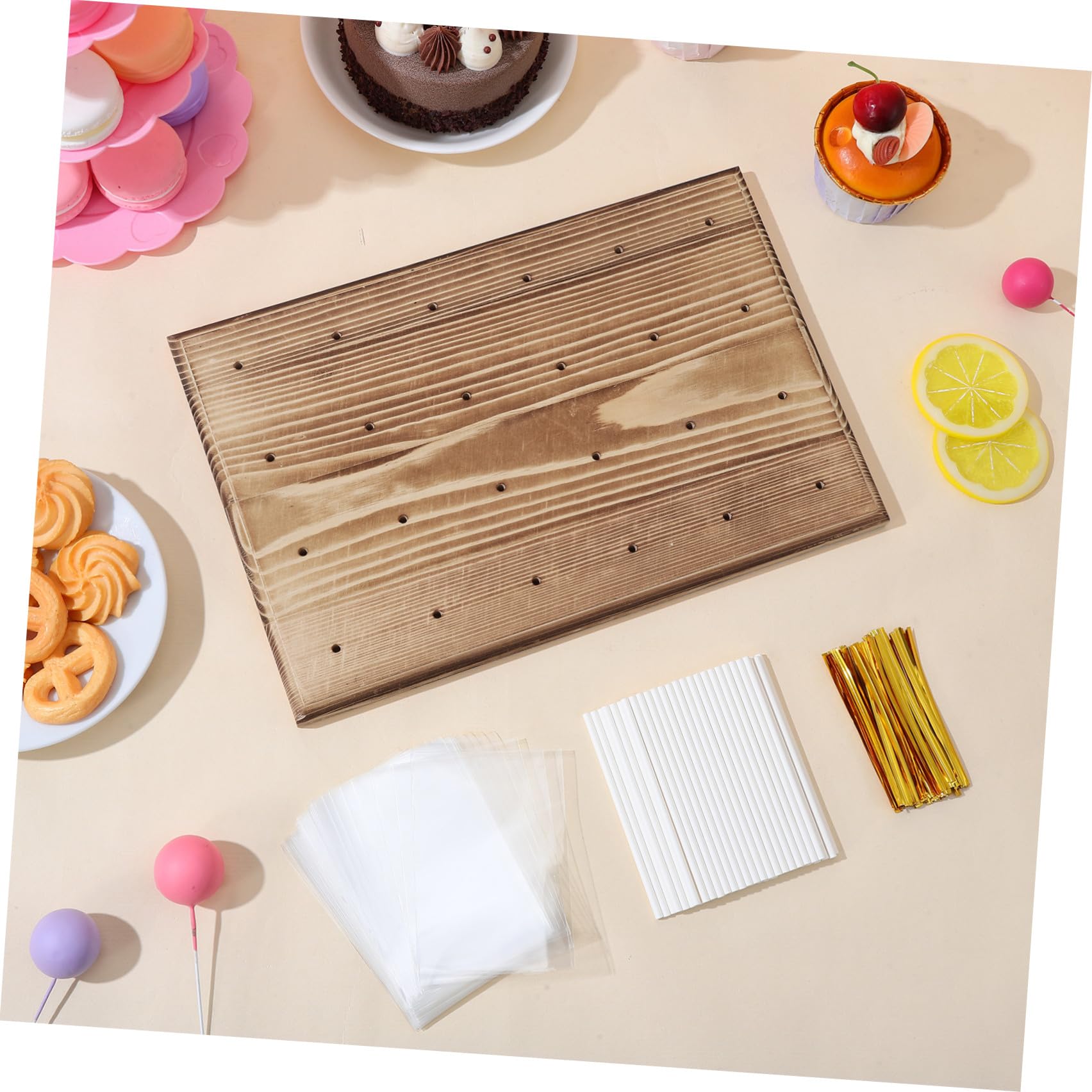 DOITOOL Cake Pop Präsentationsständer mit 24 Löchern für Hochzeiten | Holzsockel, Stiele, Geschenktüten und Drehverschlüsse, Glatte Oberfläche, Leicht zu Reinigen, Sichere Aufstellung