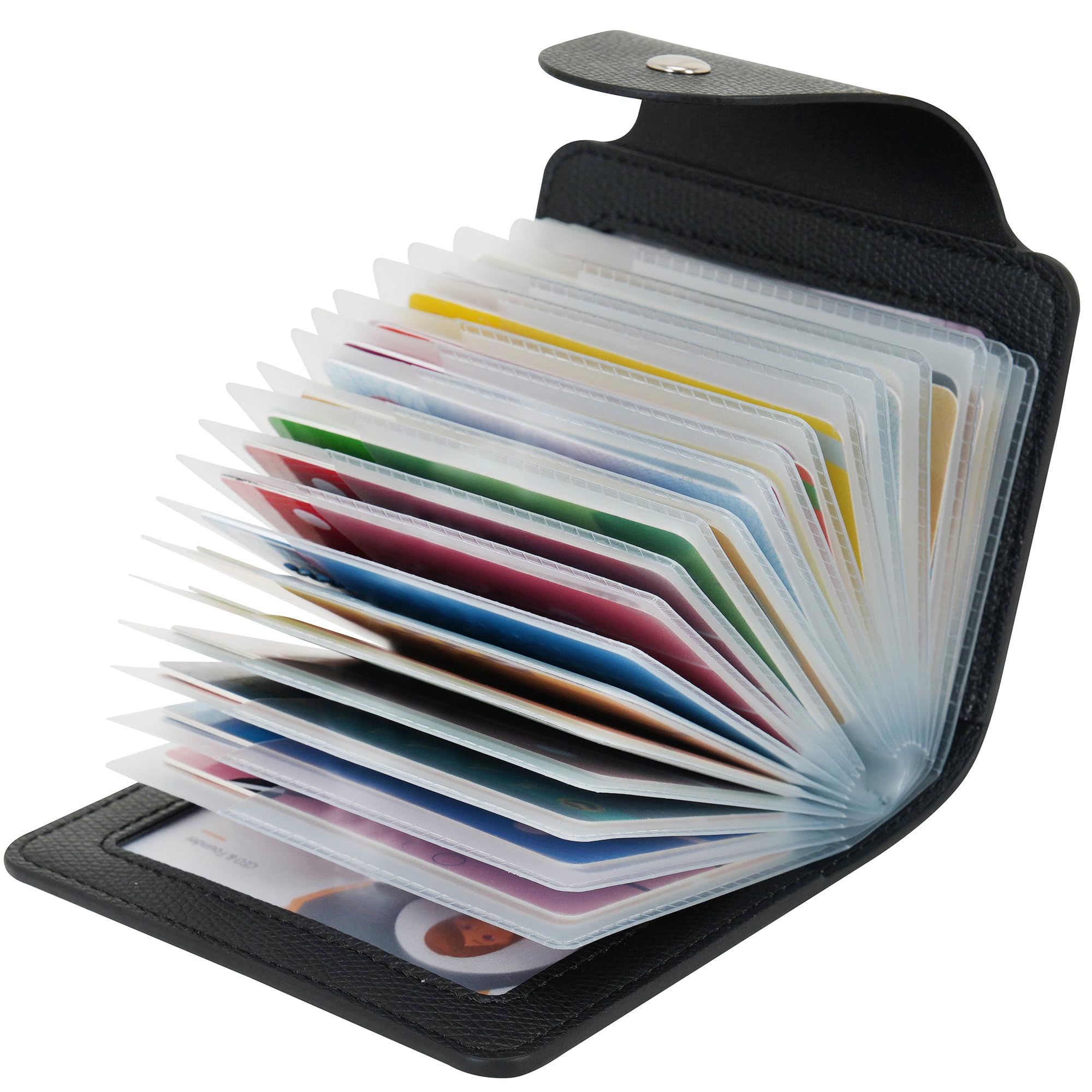 Etui na karty kredytowe miękki kompaktowy portfel z prawdziwej skóry etui na dowód osobisty portfel 40 pogrubionych trwałych plastikowych wkładek i 2 przegródki na dowód osobisty, Czarny,