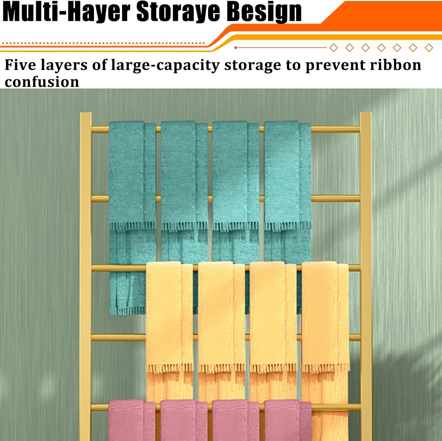 Craft Room Ribbon Holder Organizer Rack Modern Metal Scarf Organizer Belts Ribbon Display Rack, 5 Layer Floor Standing Heavy Duty Hangers Storage Shelf, Easy to Inst(One Color-100x150cm/39.4x59.1in