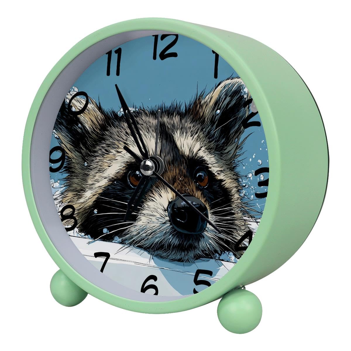 Luoweisi Analog Alarm Clock Funny Raccoon, Silent Non-Ticking with Night Light, Battery Operated, Round Desk Alarm Clock for Office, Bedroom, Elderly, Adults, Children, Student Gifts