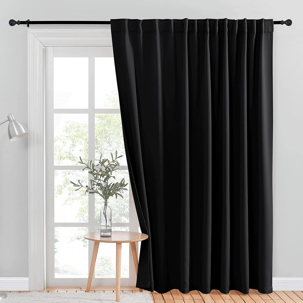 Blackout Sliding Door Curtains, Thermal Insulated Curtains for Sliding Glass Doors, Extra Wide 100" x 84" Long, Back Tab & Rod Pocket Room Divider Drape for Bedroom Privacy, 1 Panel, Black