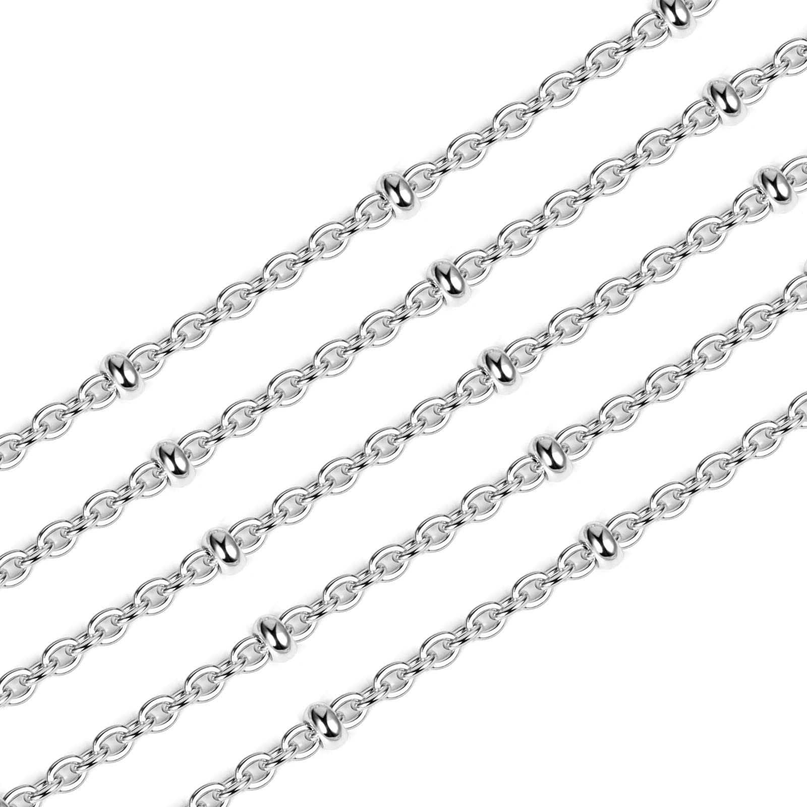 33 Feet Stainless Steel Satellite Chain Bulk, 2mm 304 Stainless Steel Chain Flat Cable Link Beaded Satellite Chains Bulk for Jewelry Making DIY Craft