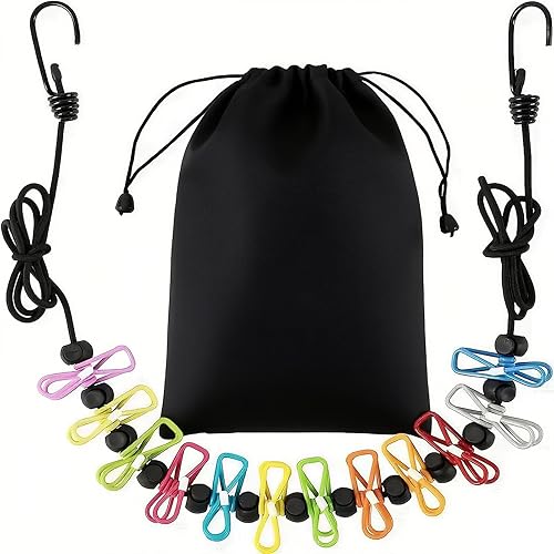 Tendedero retráctil de viaje con 12 clips, línea de secado de ropa portátil para RV, camping, crucero, uso en interiores y exteriores