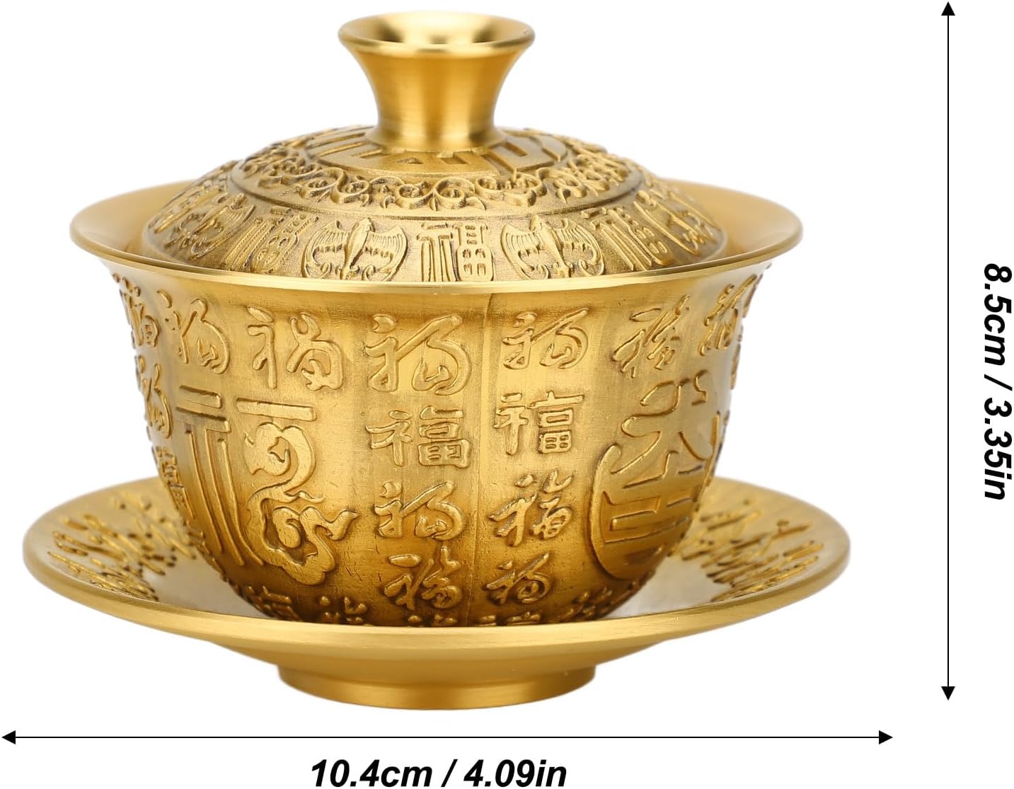 Gaiwan Tea Cup Set, 10oz Brass Kung Fu Tea Cup and Saucer with Lid Traditional Chinese Teaware for Home Office Ceremony Party Decor
