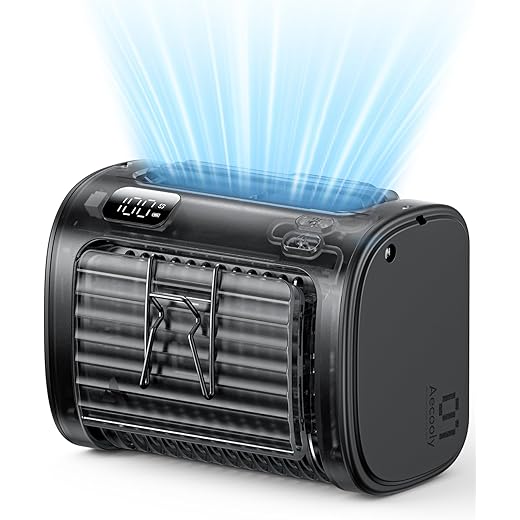 Aecooly A/C-Style Blade Portable Waist Fan, 5 Speeds 30ft/s Strong Airflow, Clip On Belt Shirt Fan Up to 18H Runtime with Flashlight, Hands-Free for Neck, Outdoor, Hiking, Jobsite, Farms-Black