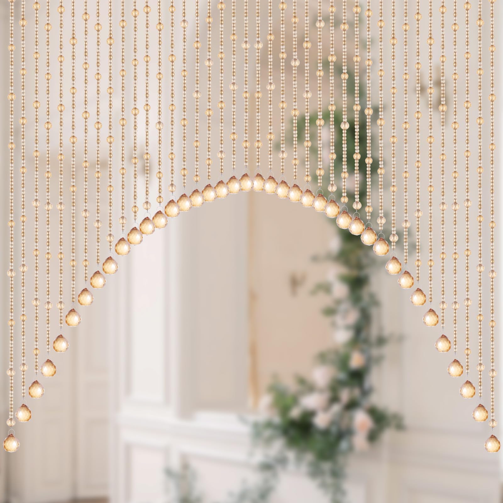 Cortina de cuentas de cristal para separar ambientes en puertas de salón