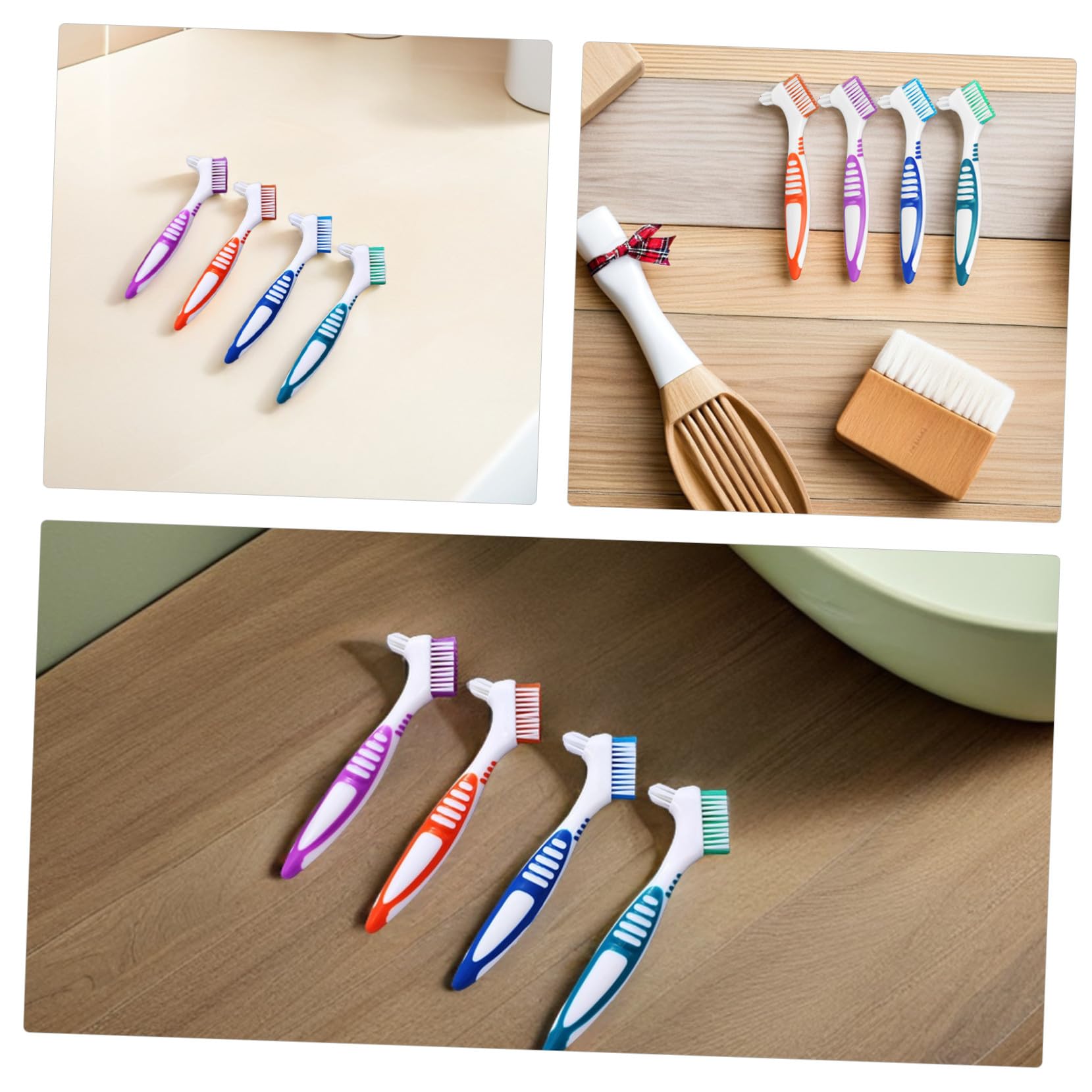 FRCOLOR 12pezzi Spazzolino per Dentiere Doppia Faccia Strumento per Pulizia delle Protesi Dentarie da Design Portatile e Antiscivolo per Anziani e Uso Quotidiano