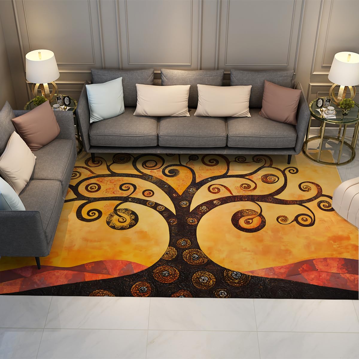 Tapis 160x230cm Tree of Life pour salon et chambre lavable à poil court