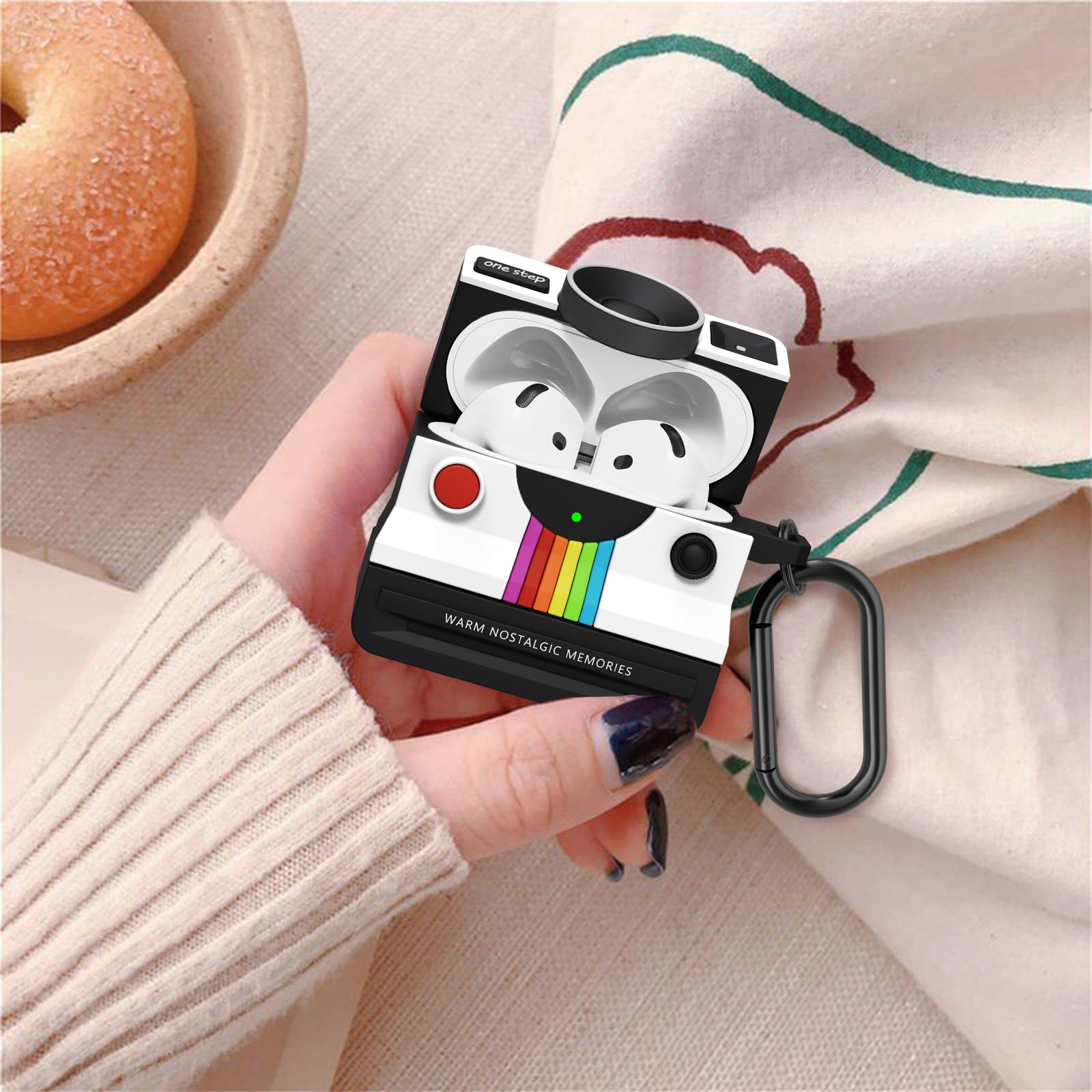 Retro Cases for Apple Airpods 4 Case Cover Women - VISOOM Cute Silicone Camera Airpods 4th Generation Case Keychain with Cleaner Kit,Support Magsafe Charging for iPod Air Pod 4 Cases,White