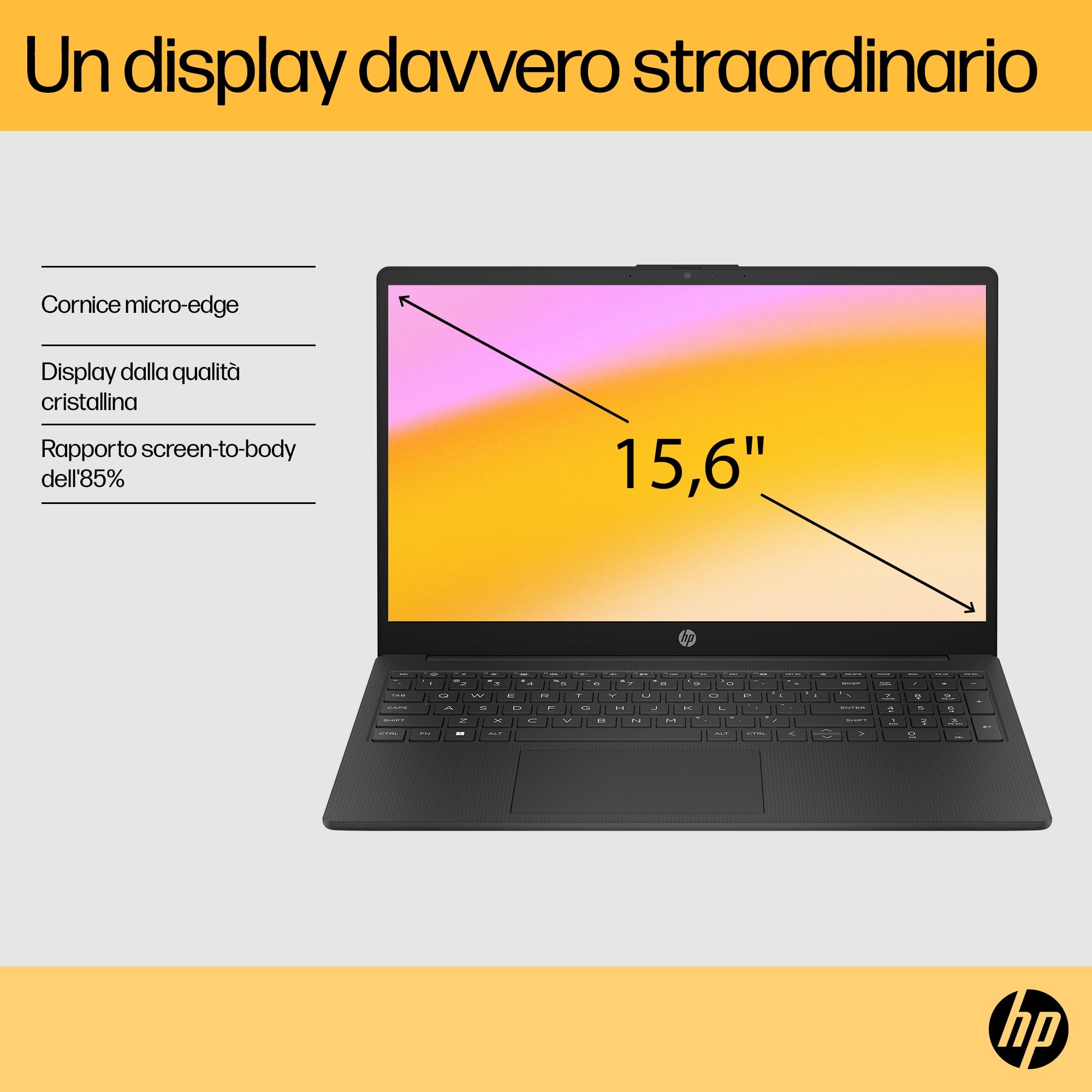 HP Laptop 15-fc0011sl, AMD Ryzen 3-7320U, RAM 8GB LPDDR5, SSD 256GB, Scheda Grafica AMD Radeon, Display 15.6” FHD SVA 250 Nits, Antiriflesso, Wi-Fi, 720p TNR Privacy Cam, Windows 11, Grigio lavagna