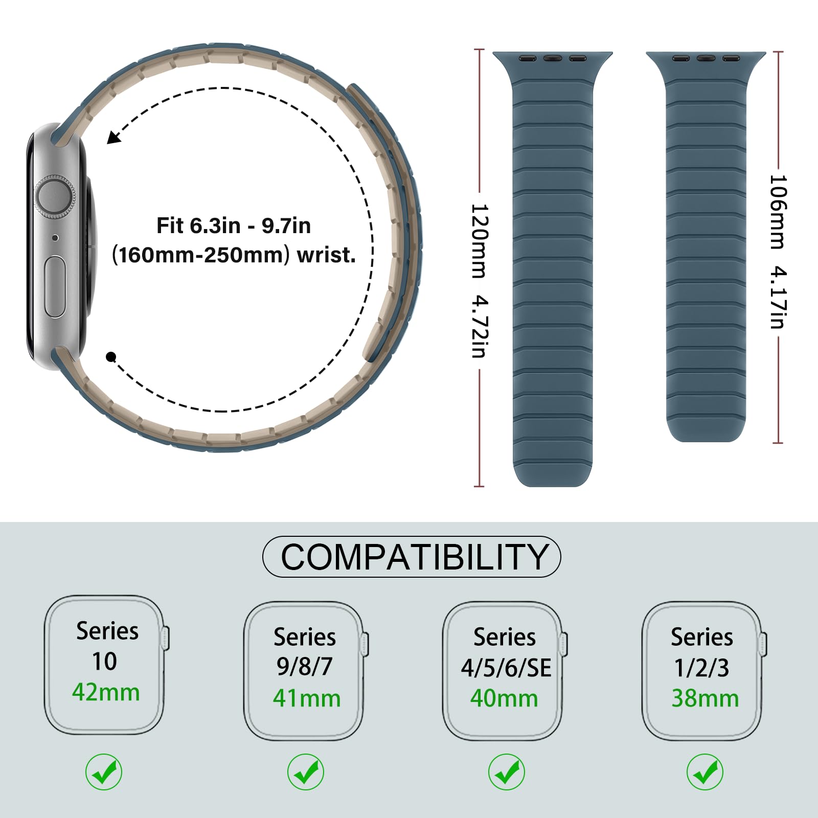 Sixmoat Cinturino Magnetico in Silicone Compatibile con Apple Watch 42mm(Series 10) 41mm 40mm 38mm per Uomo e Donna, Cinturini Sportivo e Leggero per Ultra SE Series 10 9 8 7 6 5 4 3, Blu dune-nuvole