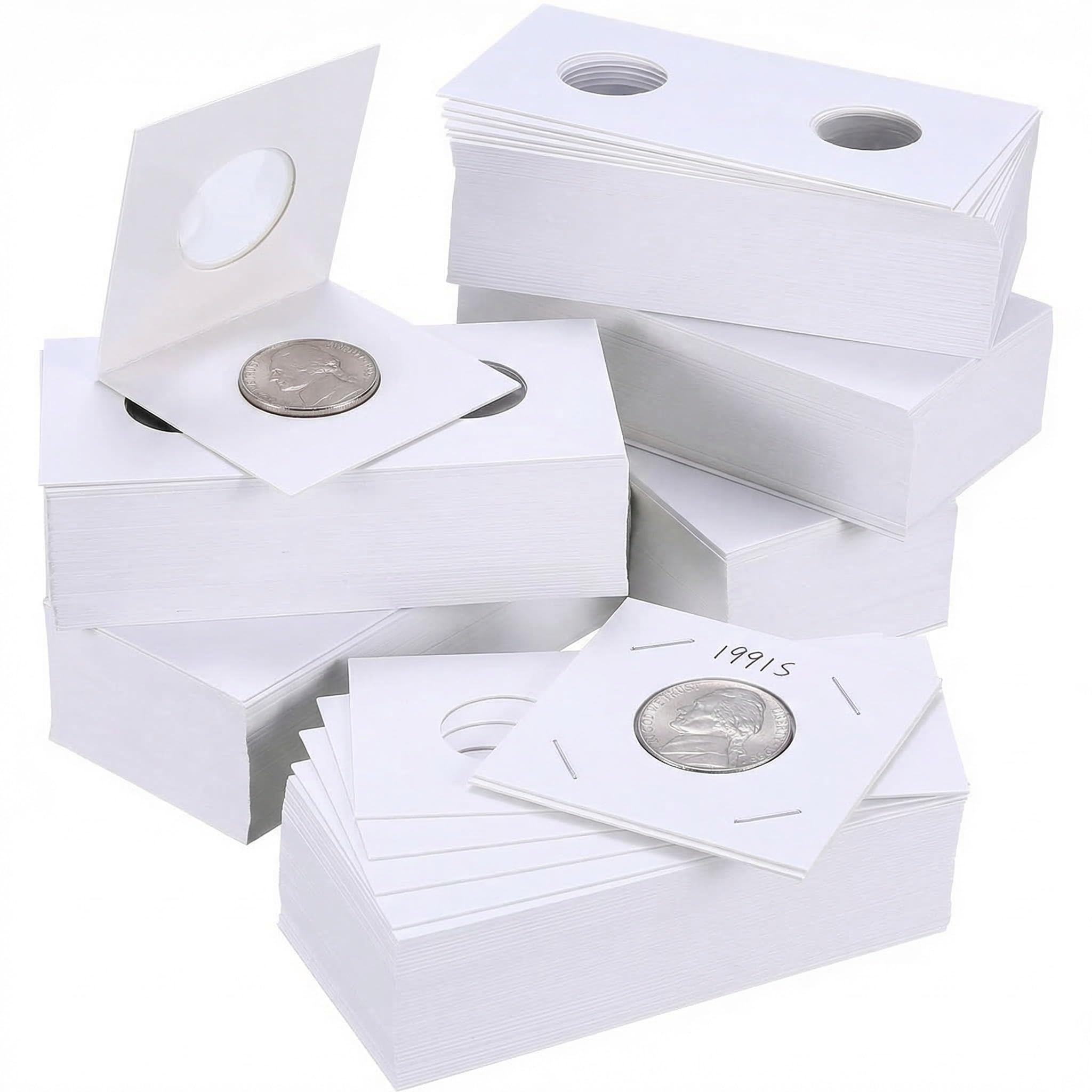 Hicarer 300 Pieces Cardboard Coin Holder Flip Mega Assortment, 2 by 2 Inch for Coin Collection Supplies (20.5 mm for Penny/Dime Size)