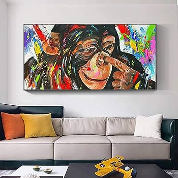 Amazon｜壁の装飾落書き面白い絵猿狩り鼻ポスタープリントキャンバス