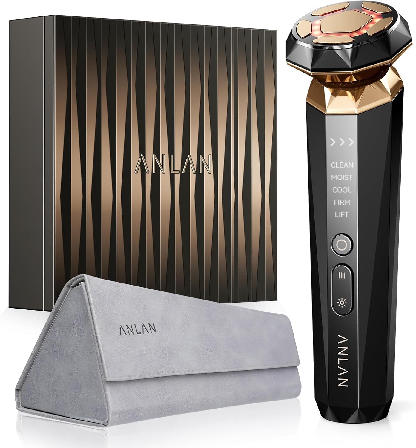 ANLAN 5-in-1 Gesichtsmassagegerät mit 18K Gold – Radiofrequenz, EMS, Mikrostrom & Lichttherapie – Falten reduzieren, V-Form Lifting für empfindliche Haut