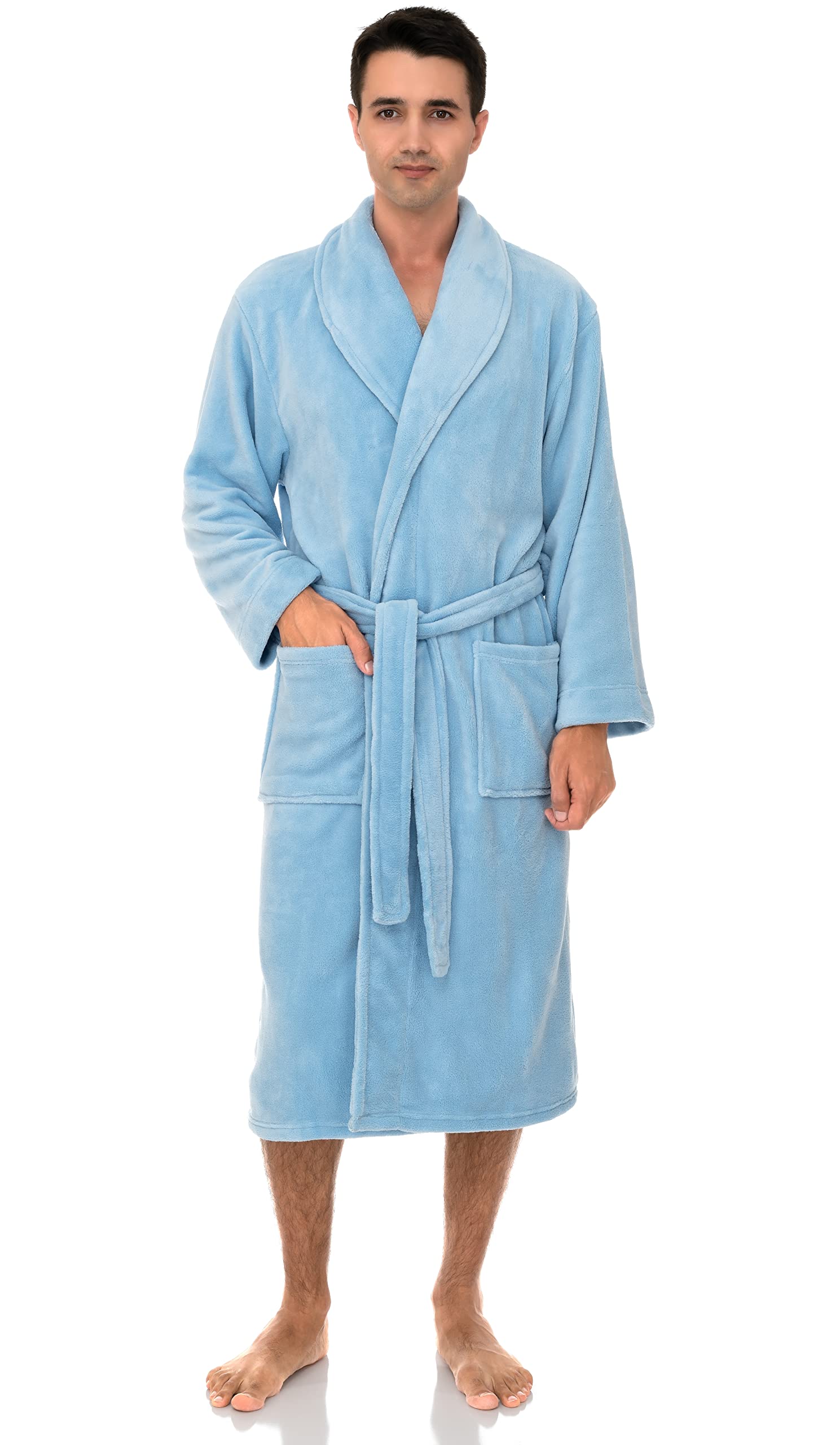 Men's Fleece Robe, Plush Shawl Collar Spa Bathrobe