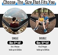 Vista 2 de Grassman Hamaca de camping doble y individual hamaca portátil con correas de árbol, hamacas de paracaídas de nailon ligero, accesorios