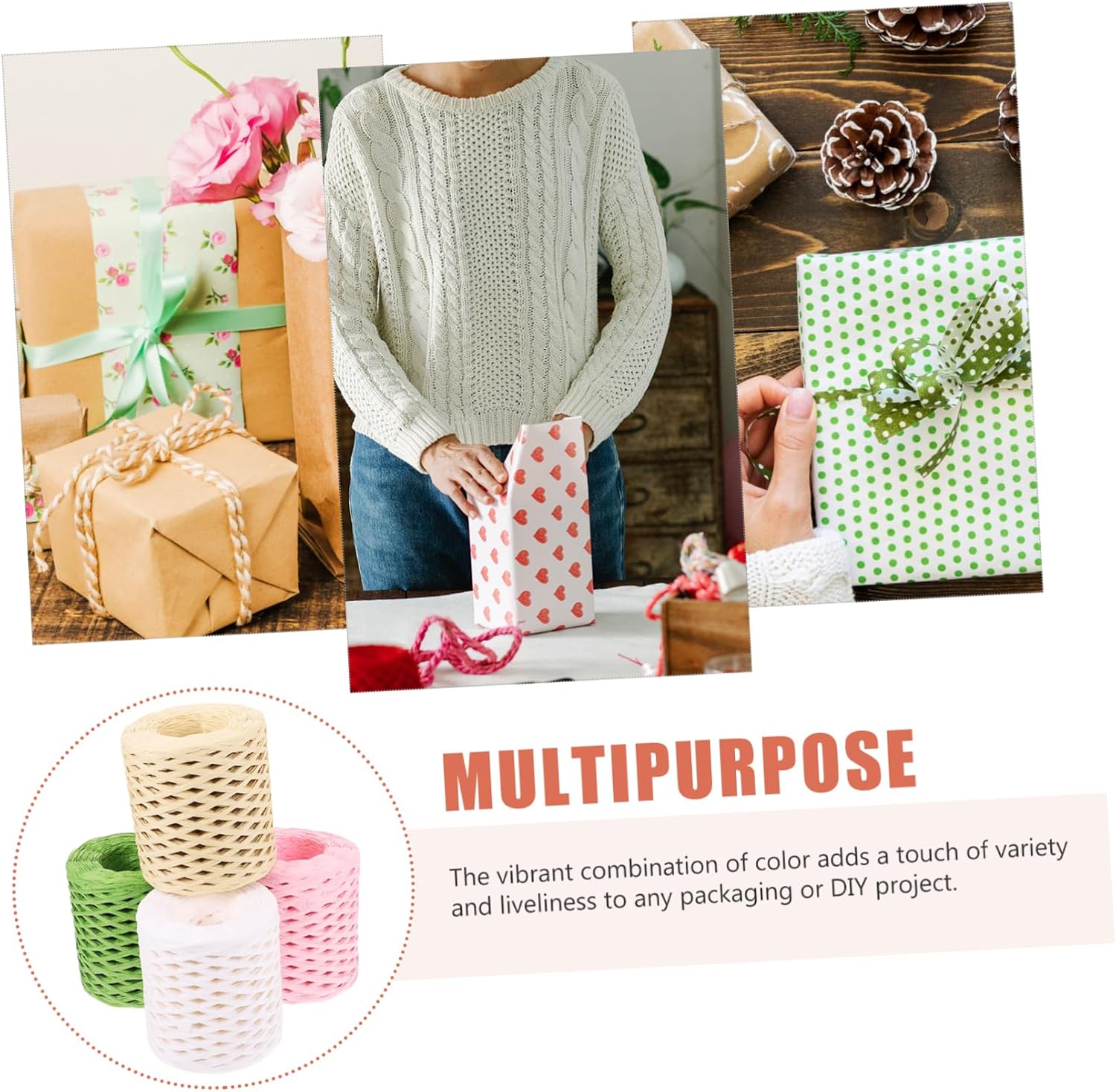 Raffia Ribbon 4 Rolls Gift Wrap Ribbon Xmas for Crafts