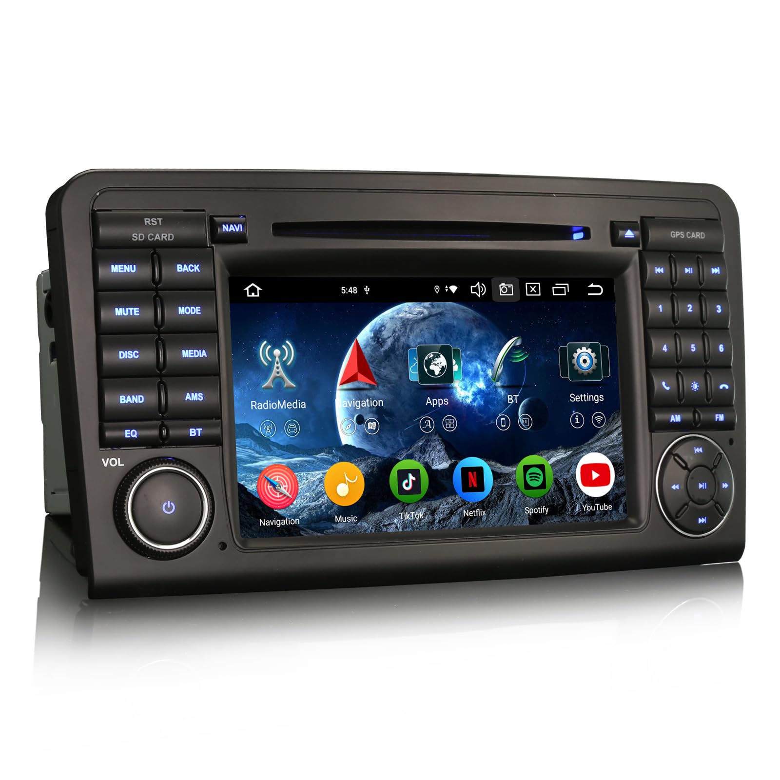 Erisin 7 Zoll 8-Kern 4GB+64GB Android 16 Autoradio mit CD Player Für Mercedes ML Klasse W164 GL Klasse X164 Bluetooth 5.0 GPS Navigation CarPlay Android Auto DAB+ WiFi 4G OBD2 FM RDS DSP Canbus SWC
